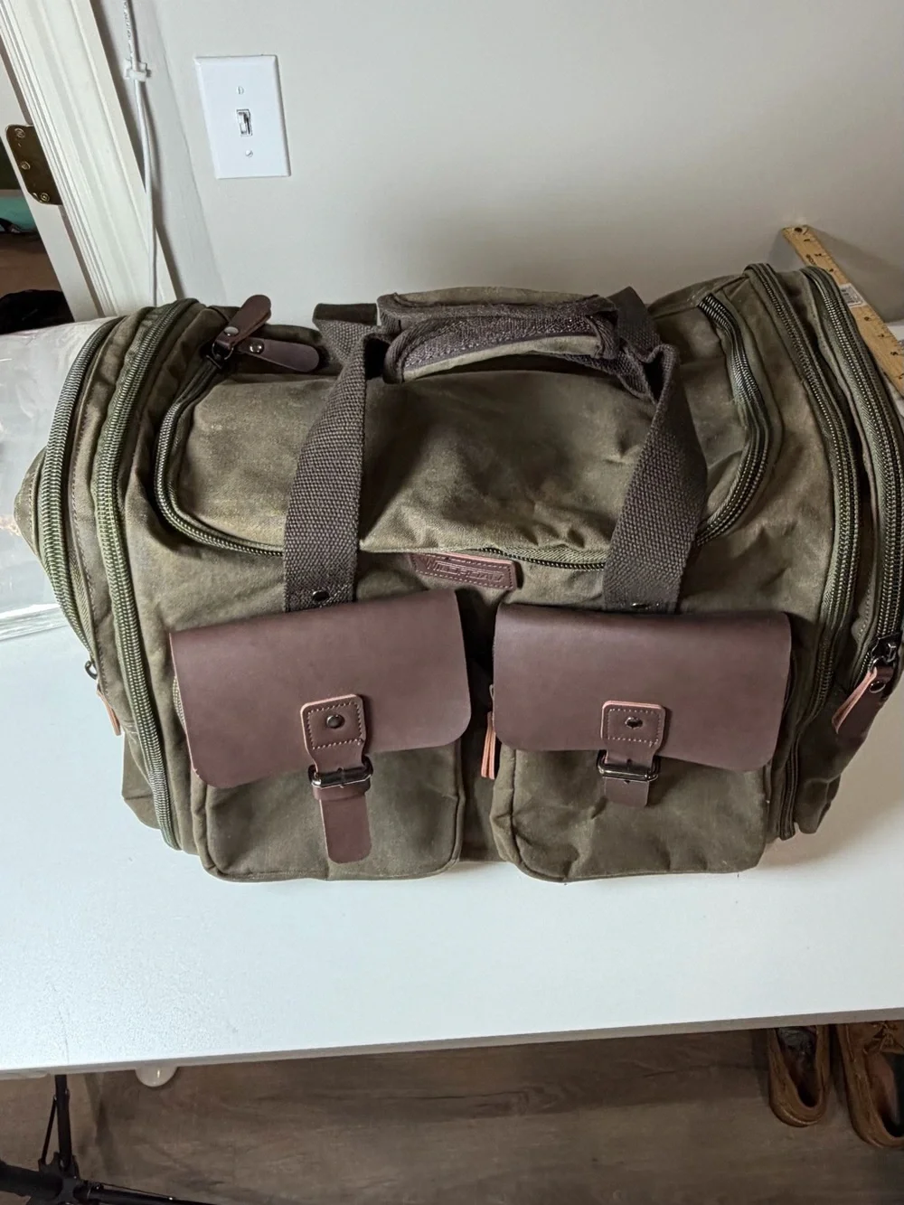 Wildroad 50L Travel Duffel Bag Expandable Canvas Genuine Leather Duffle Weekend